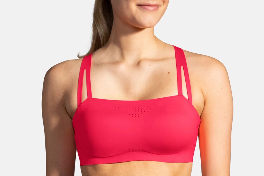 Womens Brooks Dare Crisscross Run Bras Fluoro Pink | Clothing 7346-MGDFN